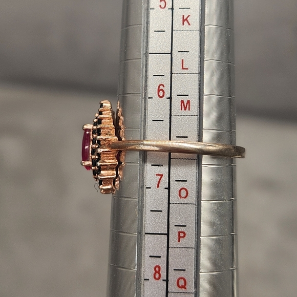 Ruby Pear Halo Ring 6.5 Sterling Silver 925 Black Diamonds Statement Whimsigoth - Picture 11 of 11